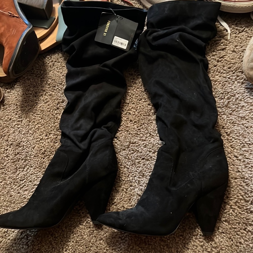 Black knee high heels boots, size 9